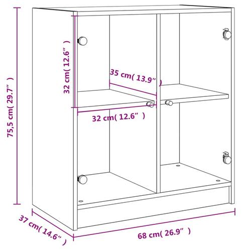 Skab med glaslåger 68x37x75,5 cm sonoma-eg