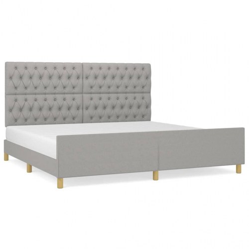 Sengeramme med sengegavl 200×200 cm - stof, lysegrå
