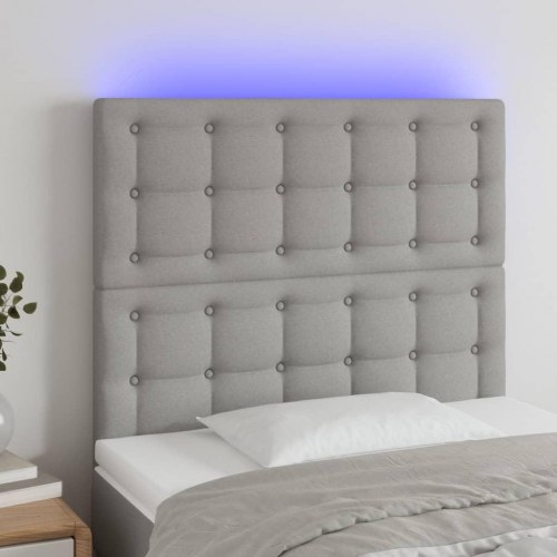 Sengegavl med LED-lys 100 x 5 x 118/128 cm - lysegrå