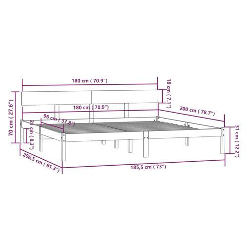 Sengeramme 180x200 cm Super King massivt fyrretræ hvid