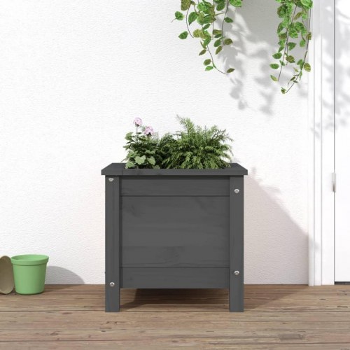 Plantekasse i massivt fyrretræ 40 x 40 x 39 cm - grå