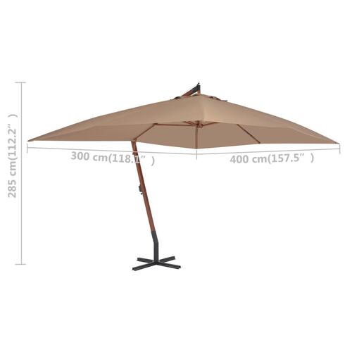 Hængeparasol 400x300 cm træstang gråbrun