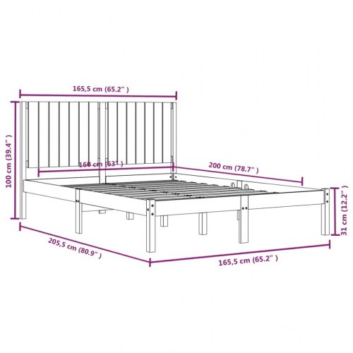 Sengeramme uden madras 160x200 cm massivt fyrretræ hvid