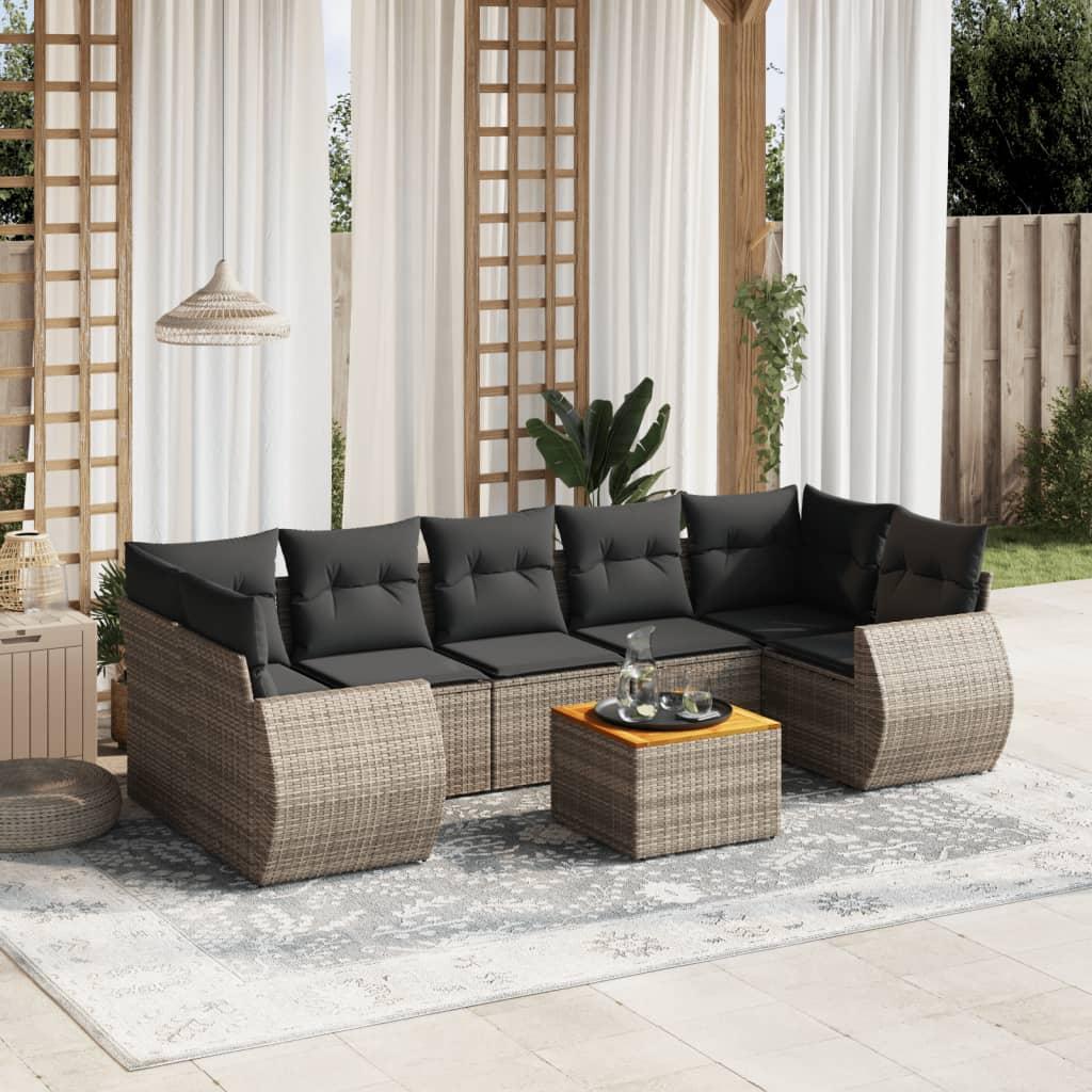 Sofasæt til haven - 8 dele med hynder og opbevaring, polyrattan, grå
