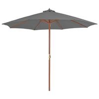 Udendørs parasol med træstang 300 cm antracitgrå