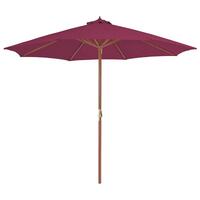 Udendørs parasol med træstang 300 cm bordeauxrød