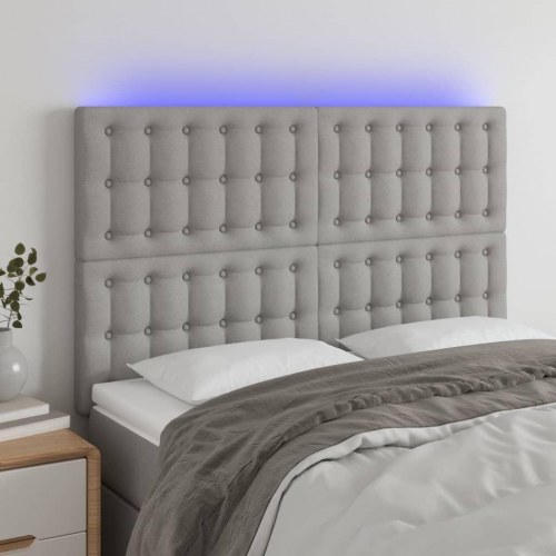 Sengegavl med LED-lys 144 x 5 x 118/128 cm - lysegrå