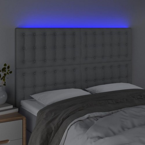 Sengegavl med LED-lys 144 x 5 x 118/128 cm - lysegrå