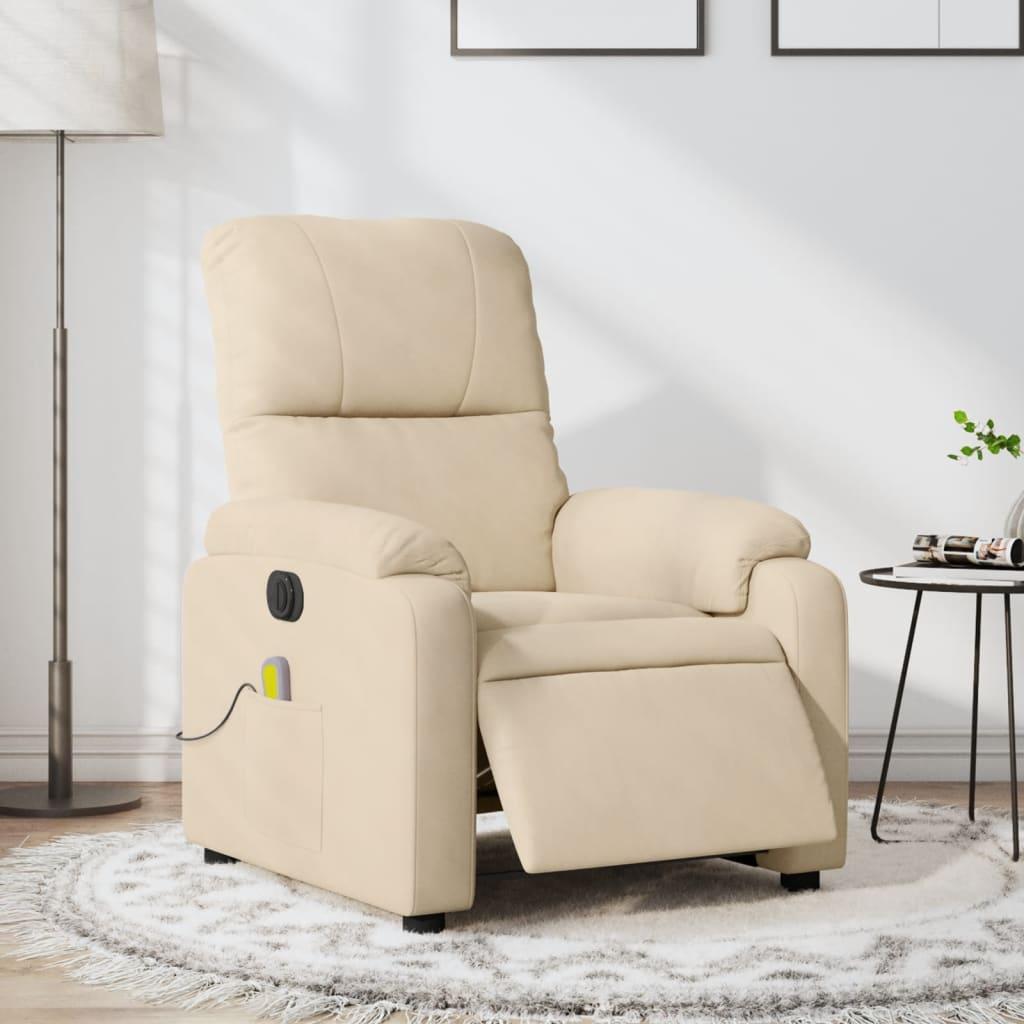 Elektrisk massagestol i mikrofiberstof cremefarvet