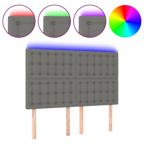 Sengegavl med LED-lys 144 x 5 x 118/128 cm - mørkegrå