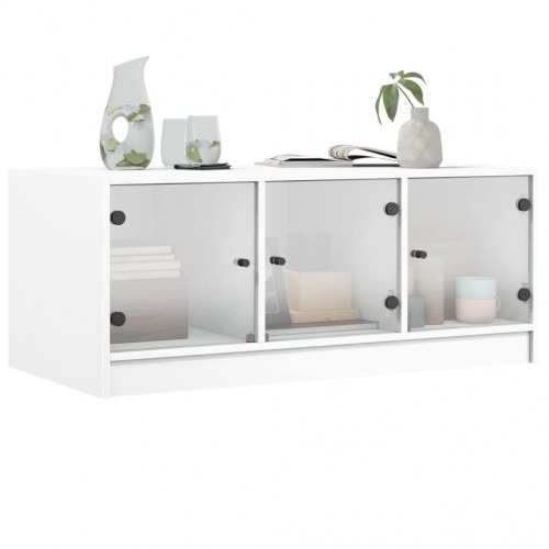 Sofabord med glaslåger 102 x 50 x 42 cm - hvid