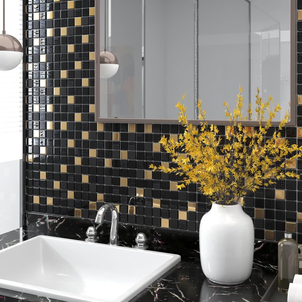 Selvklæbende mosaikfliser 11 stk. 30x30 cm glas sort og guld