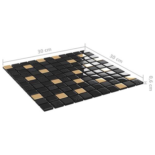 Selvklæbende mosaikfliser 11 stk. 30x30 cm glas sort og guld