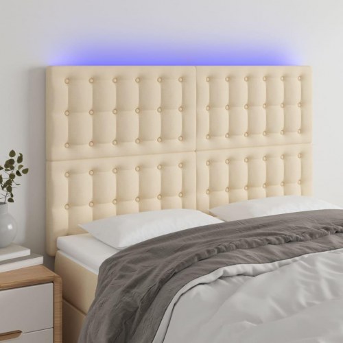 Sengegavl med LED-lys 144 x 5 x 118/128 cm - cremefarvet