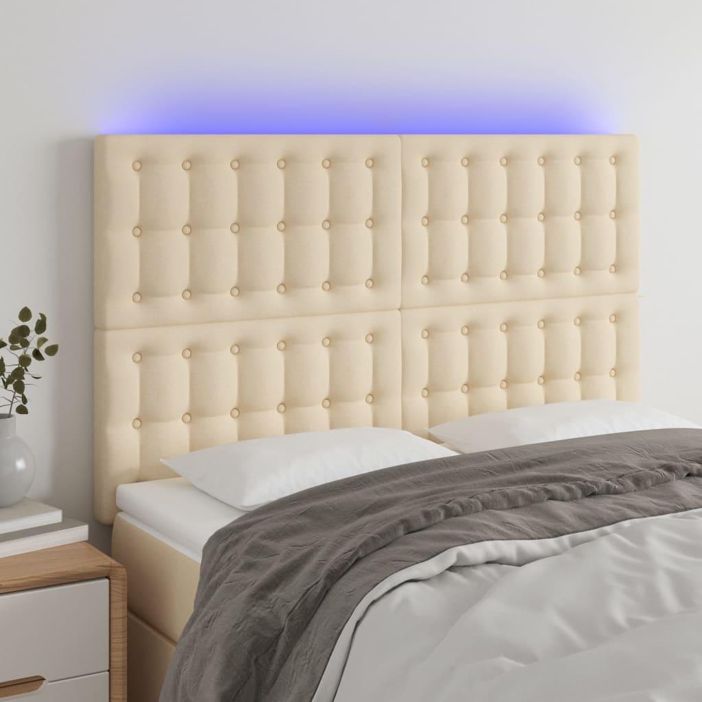 Sengegavl Med Led-Lys Stof - Creme / 144 x 5 x 118/128 cm