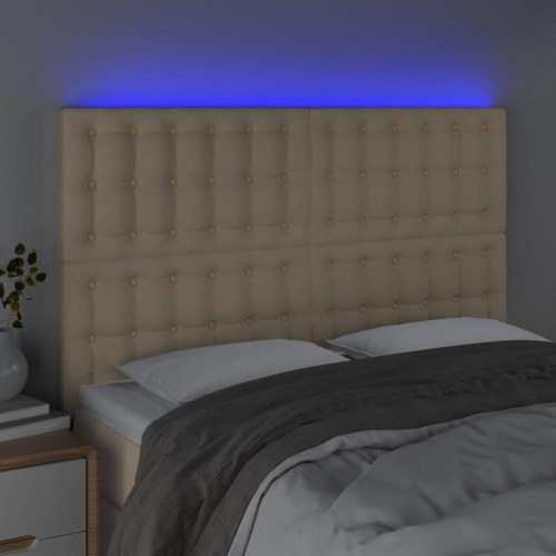 Sengegavl med LED-lys 144 x 5 x 118/128 cm - cremefarvet