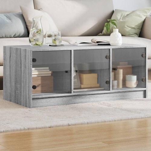 Sofabord med glaslåger 102 x 50 x 42 cm - grå sonoma-eg