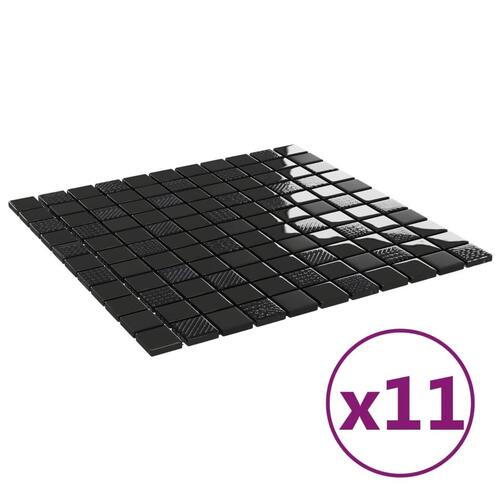 Selvklæbende mosaikfliser 11 stk. 30x30 cm glas skinnende sort