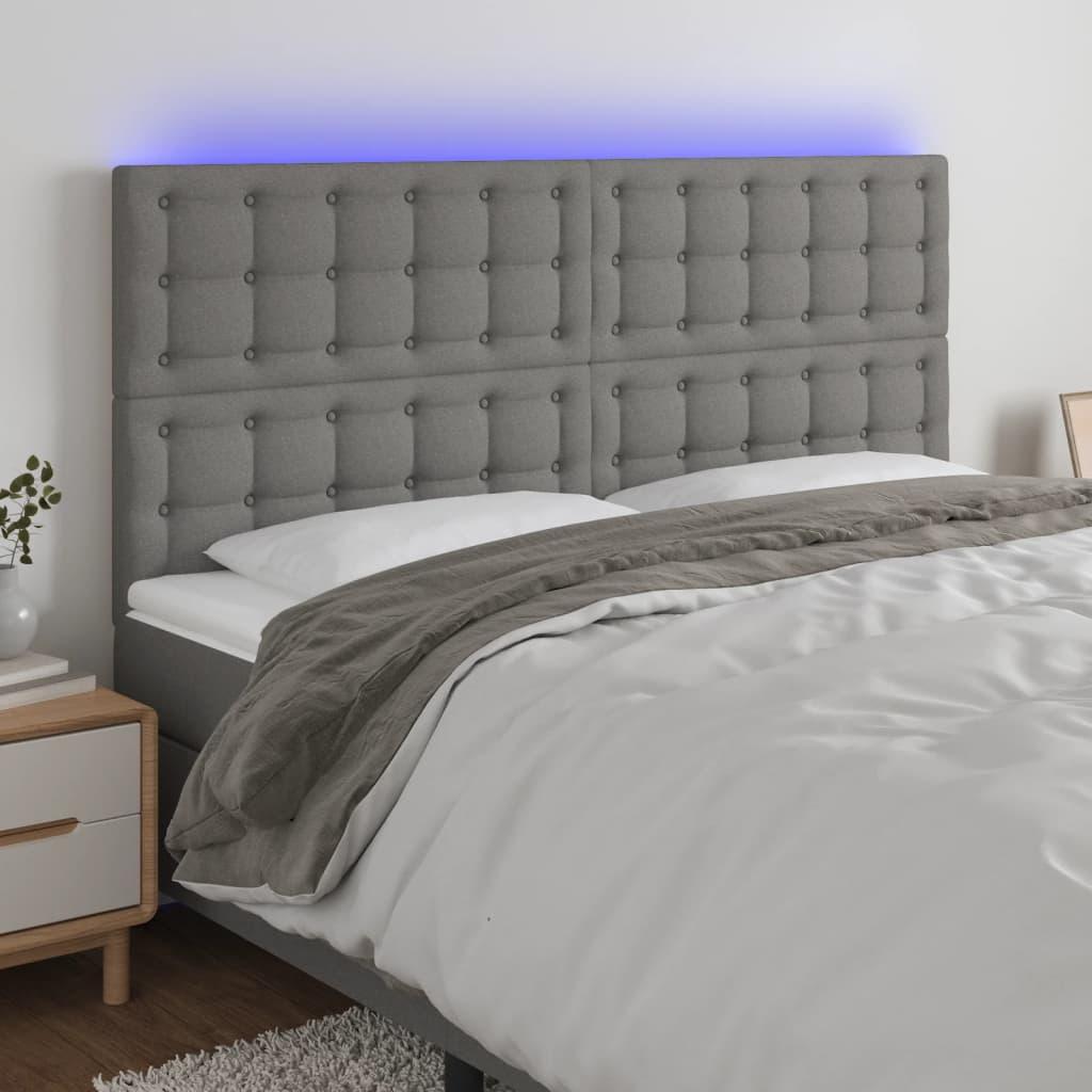 Sengegavl Med Led-Lys Stof - Mørkegrå / 160 x 5 x 118/128 cm