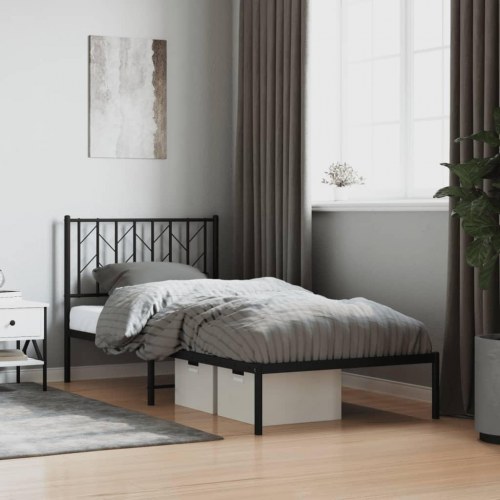 Sengeramme med sengegavl 90×200 cm - metal, sort
