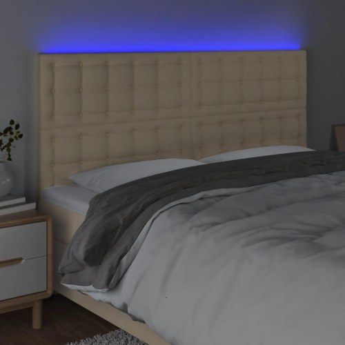 Sengegavl med LED-lys 160 x 5 x 118/128 cm - cremefarvet