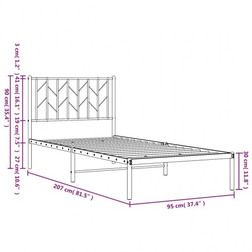 Sengeramme med sengegavl 90×200 cm - metal, sort