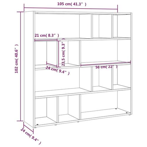 Bogreol/rumdeler 105x24x102 cm grå sonoma-eg