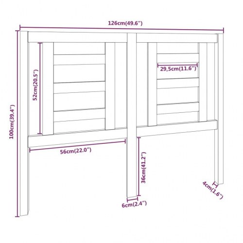 Sengegavl 126 × 4 × 100 cm - massivt fyrretræ, ubehandlet