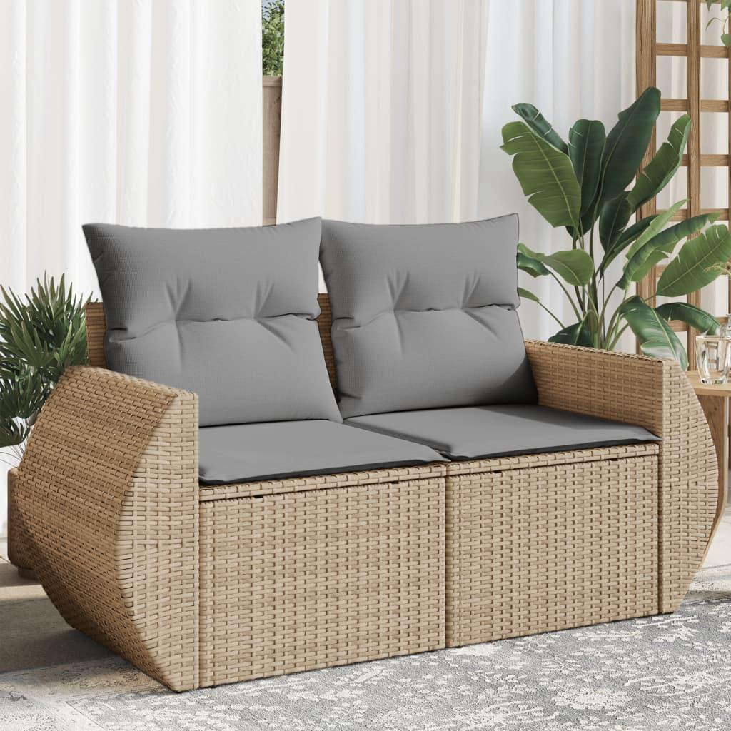 2-personers havesofa med hynder polyrattan beige billede