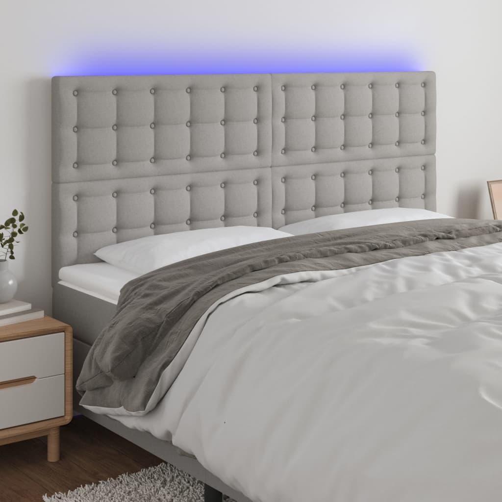 Sengegavl Med Led-Lys Stof - Lysegrå / 180 x 5 x 118/128 cm