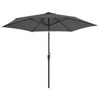 Udendørs parasol med LED-lys og stålstang 300 cm antracitgrå