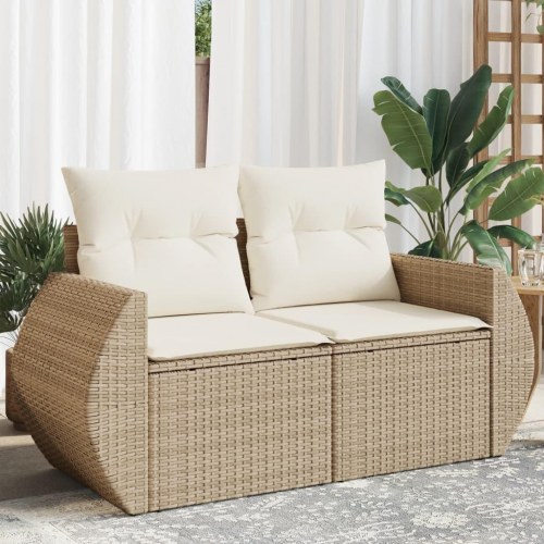 2-personers havesofa i polyrattan med opbevaring - beige, inkl. hynder