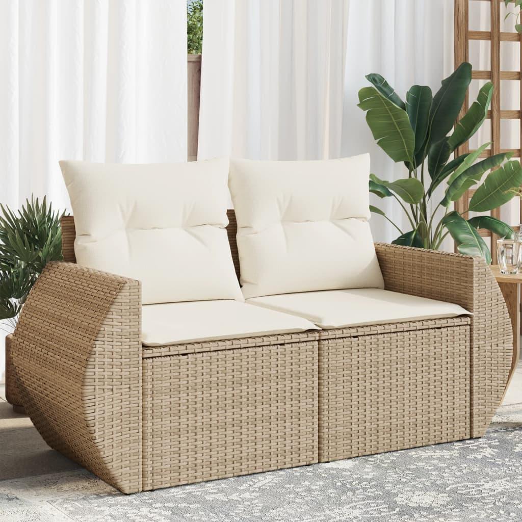 2-personers havesofa med hynder polyrattan beige billede