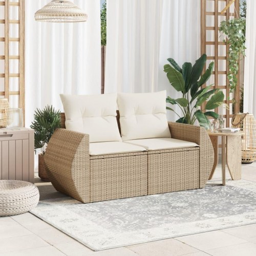 2-personers havesofa i polyrattan med opbevaring - beige, inkl. hynder