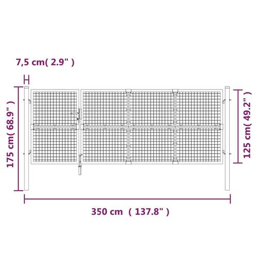 Gitterlåge til havehegn 350x175 cm galvaniseret stål sølvfarvet