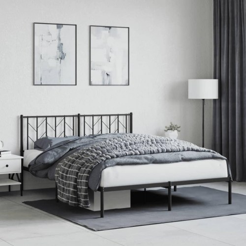 Sengeramme med sengegavl 150×200 cm - metal, sort