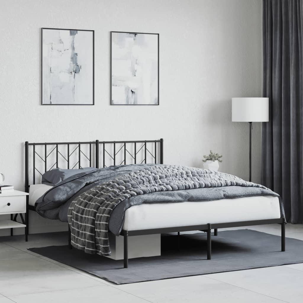 Sengeramme Med Sengegavl Metal - Sort / Med Hovedgærde / 150 x 200 cm