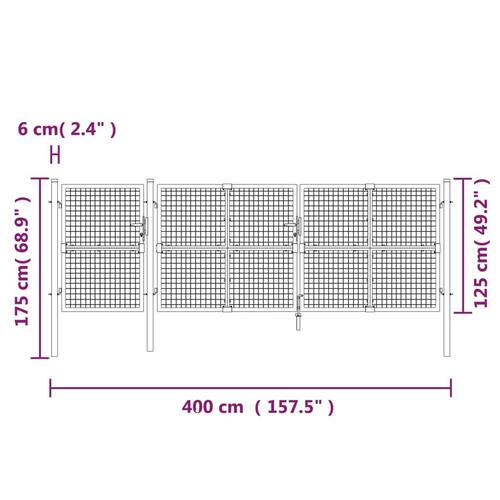 Gitterlåge til havehegn 400x175 cm galvaniseret stål sølvfarvet
