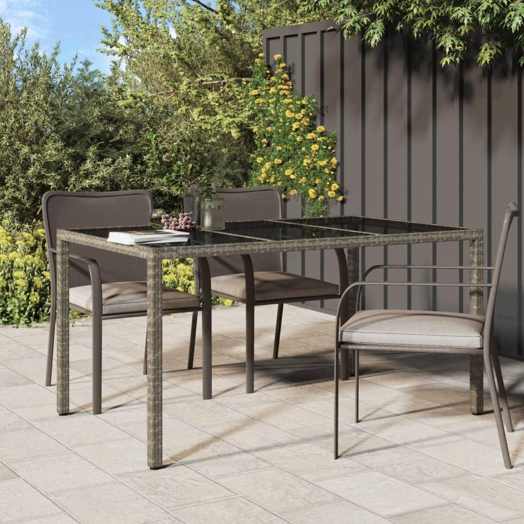 Havebord 150x90x75 cm hærdet glas og polyrattan grå