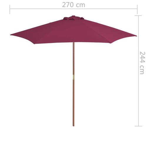 Udendørs parasol med træstang 270 cm bordeauxrød