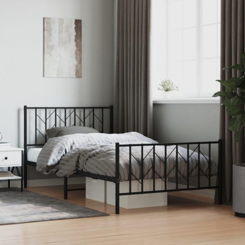 Sengeramme med sengegavl og fodgærde 107x203 cm metal sort
