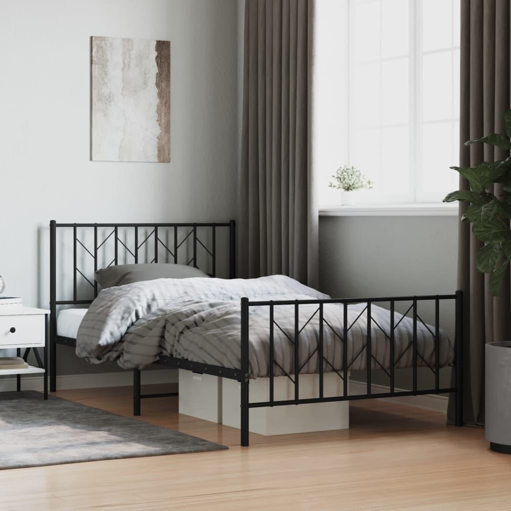 Sengeramme med sengegavl og fodgærde 107x203 cm metal sort