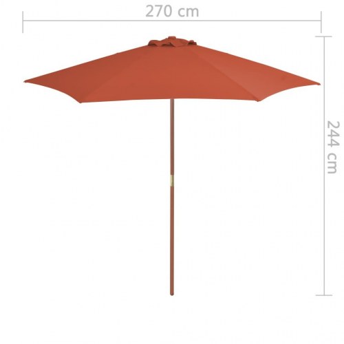 Parasol 270 cm træstang terrakottafarvet