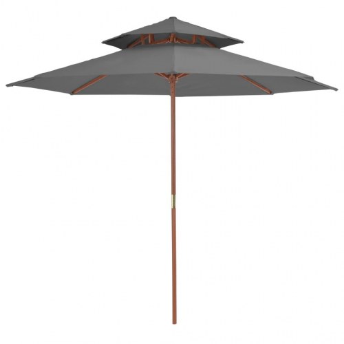 Parasol m. træstang 270 cm 2 niveauer antracitgrå