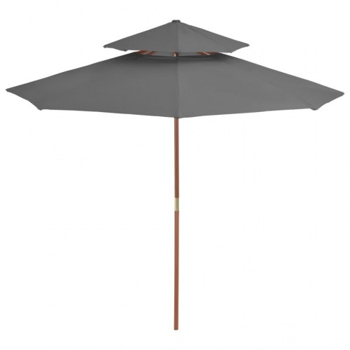 Parasol m. træstang 270 cm 2 niveauer antracitgrå
