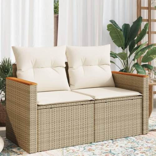 2-personers havesofa i polyrattan med opbevaring - beige, inkl. hynder