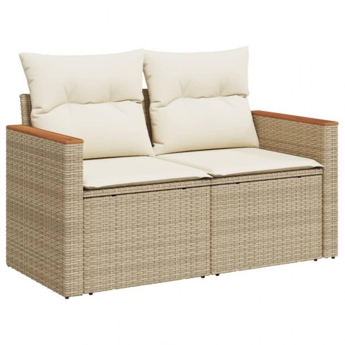 2-personers havesofa i polyrattan med opbevaring - beige, inkl. hynder
