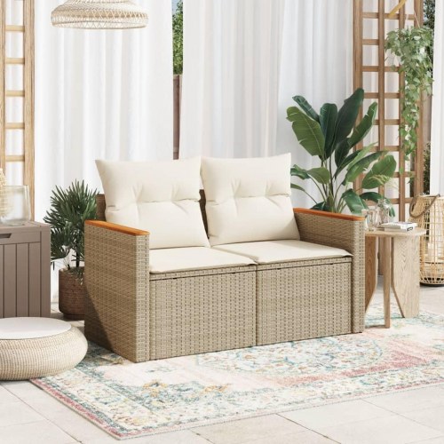 2-personers havesofa i polyrattan med opbevaring - beige, inkl. hynder