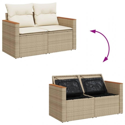 2-personers havesofa i polyrattan med opbevaring - beige, inkl. hynder
