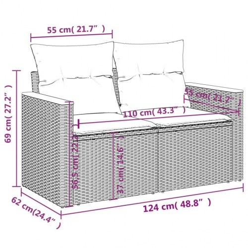 2-personers havesofa i polyrattan med opbevaring - beige, inkl. hynder